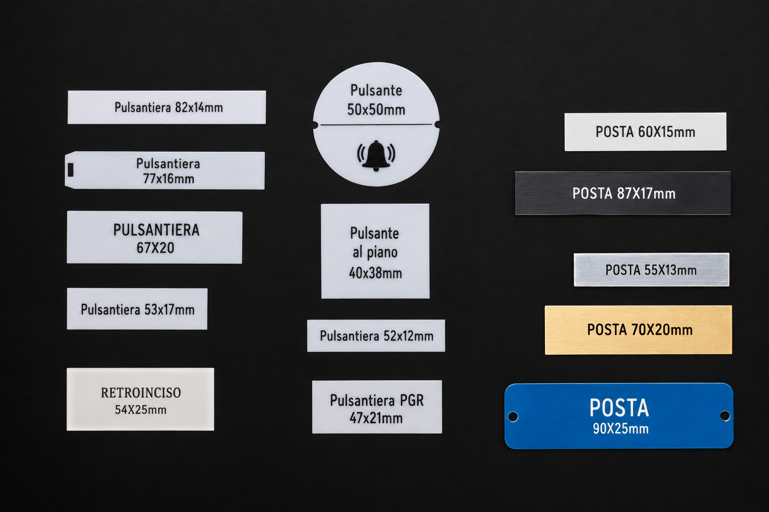 Targhette con nominativi incisi per pulsantiere e posta